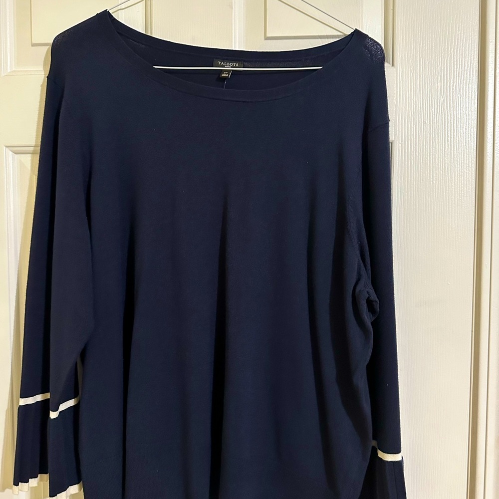 Talbots 2x plus blouse Navy and White Stripes for Work, Interview or Dressy look